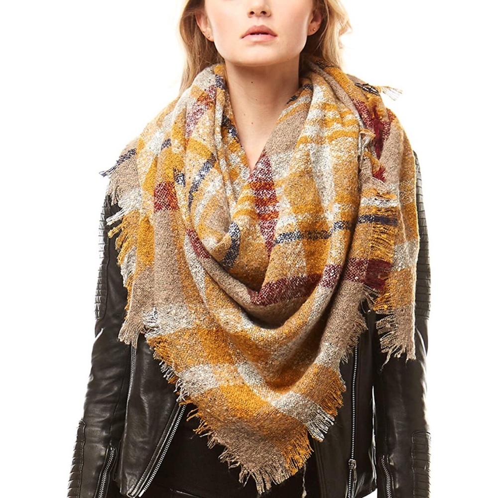 Blanket Scarf Western Yellow Plaid - Picture 2 of 10